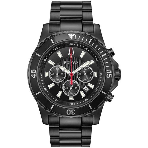 Men's Quartz Watch - Chronograph Black IP Stainless Steel Bracelet / 98B337 - Bulova - Modalova