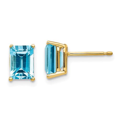 K 7x5mm Emerald Cut Blue Topaz Earrings - Jewelry - Modalova