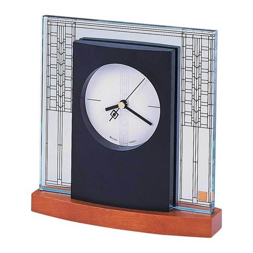 Frank Lloyd Wright Table Clock - Glasner House White Dial Solid Wood Base / B7750 - Bulova - Modalova
