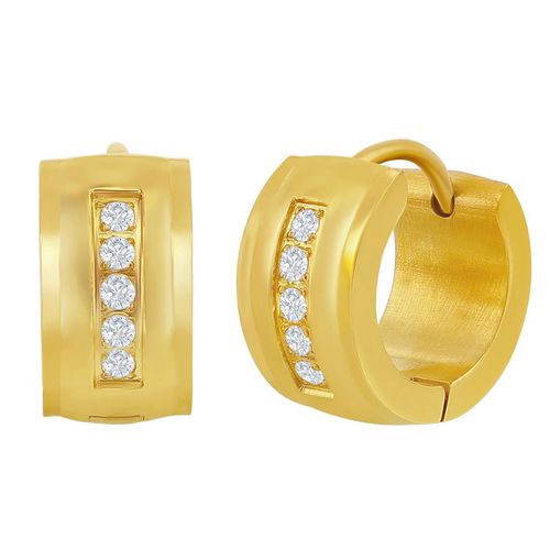 Women's Earrings - Gold Plated Stainless Steel 13x7mm CZ Hoop / SA-6087 - Blackjack - Modalova