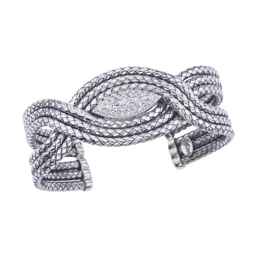 Italy Women's Cuff Bracelet - Traversa Oxidized Sterling Silver Cross Over / VHB 1151 - Alisa - Modalova