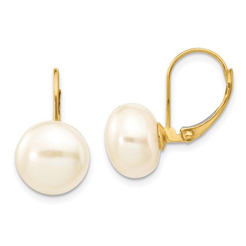 K 10-11mm White Button Freshwater Cultured Pearl Leverback Earrings - Jewelry - Modalova
