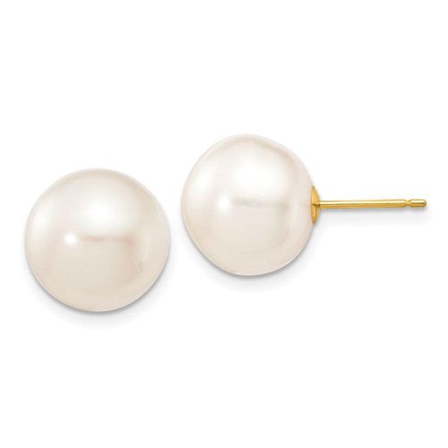 K 11-12mm White Button Freshwater Cultured Pearl Stud Post Earrings - Jewelry - Modalova