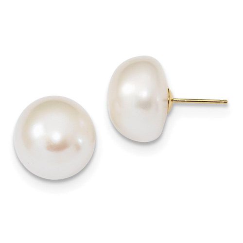 K 13-14mm White Button Freshwater Cultured Pearl Post Earrings - Jewelry - Modalova