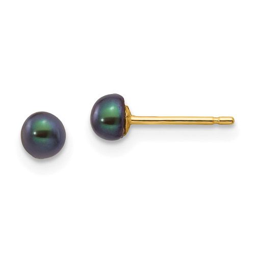 K 3-4mm Black Button FW Cultured Pearl Stud Post Earrings - Jewelry - Modalova