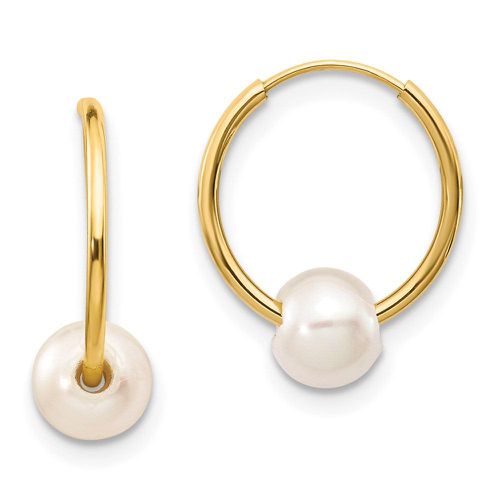 K 5-6mm White Semi-round Freshwater Cultured Pearl Endless Hoop Earrings - Jewelry - Modalova