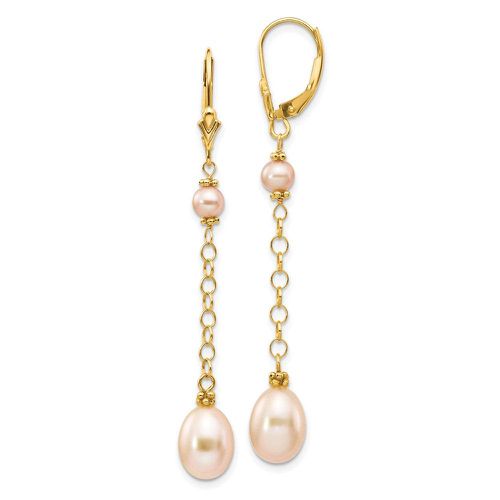 K 5-8mm Pink Freshwater Cultured Pearl Leverback Earrings - Jewelry - Modalova