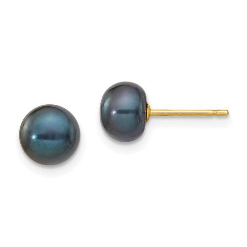 K 6-7mm Black Button FW Cultured Pearl Stud Post Earrings - Jewelry - Modalova