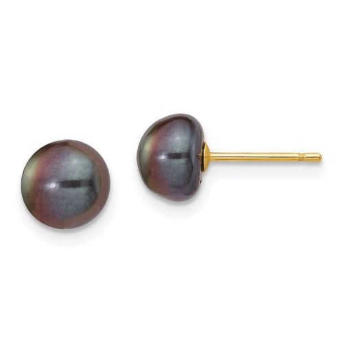 K 7-8mm Black Button FW Cultured Pearl Stud Post Earrings - Jewelry - Modalova