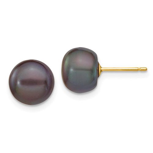 K 8-9mm Black Button FW Cultured Pearl Stud Post Earrings - Jewelry - Modalova