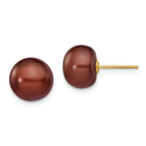 K 9-10mm Coffee Button Freshwater Cultured Pearl Stud Post Earrings - Jewelry - Modalova