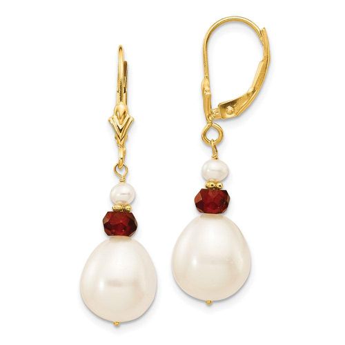 K Fresh Water Cultured Pearl with Faceted Garnet Leverback Earrings - Jewelry - Modalova