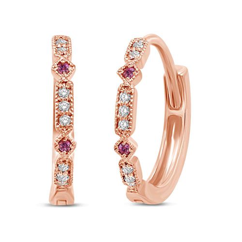 K Rose Gold 1/20 Ct.Tw. Diamond & Pink Sapphire Hoop Earrings - Star Significance - Modalova