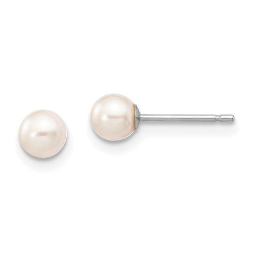 K White Gold 4-5mm White Round FW Cultured Pearl Stud Post Earrings - Jewelry - Modalova