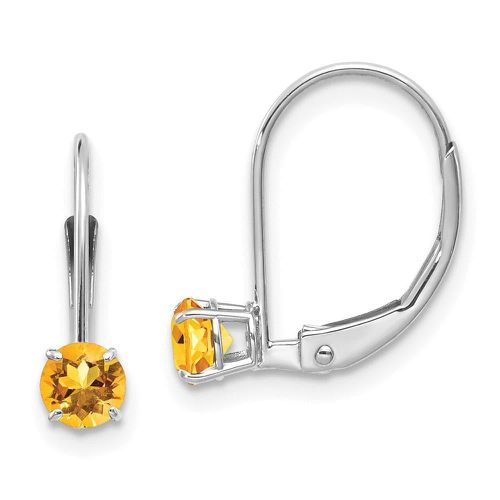 K White Gold 4mm Round November/Citrine Leverback Earrings - Jewelry - Modalova