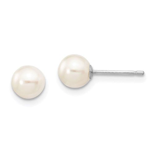 K White Gold 5-6mm White Round FW Cultured Pearl Stud Post Earrings - Jewelry - Modalova