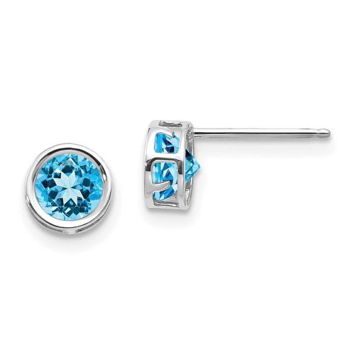 K White Gold 5mm Bezel Blue Topaz Stud Earrings - Jewelry - Modalova