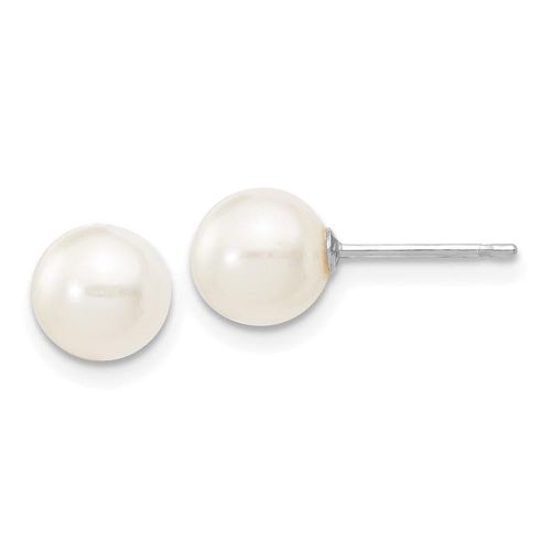 K White Gold 6-7mm White Round FW Cultured Pearl Stud Post Earrings - Jewelry - Modalova