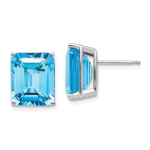 K White Gold 12x10mm Emerald Cut Blue Topaz Earrings - Jewelry - Modalova