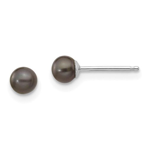 K White Gold 3-4mm Black Round FW Cultured Pearl Stud Post Earrings - Jewelry - Modalova