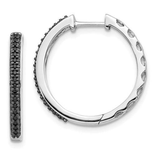 K White Gold Black Diamond 2mm Hinged Hoop Earrings - Jewelry - Modalova
