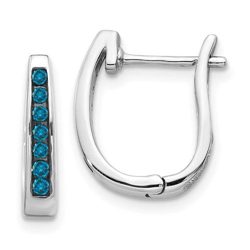 K White Gold Blue Diamond 3mm Hinged Hoop Earrings - Jewelry - Modalova