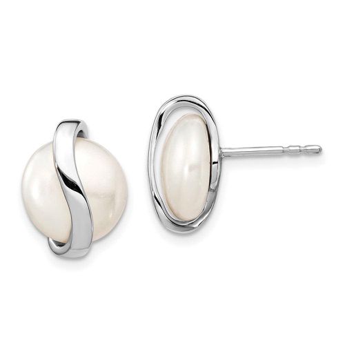 K White Gold Coin Freshwater Cultured Pearl Post Earrings - Jewelry - Modalova