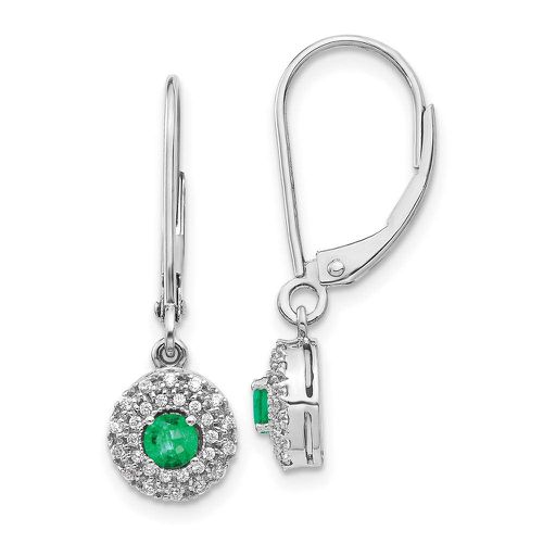 K White Gold Diamond Halo Emerald Leverback Dangle Earrings - Jewelry - Modalova