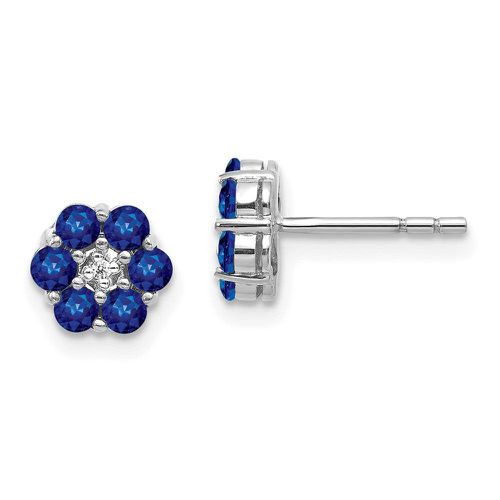 K White Gold Polished Sapphire & Diamond Post Earrings - Jewelry - Modalova