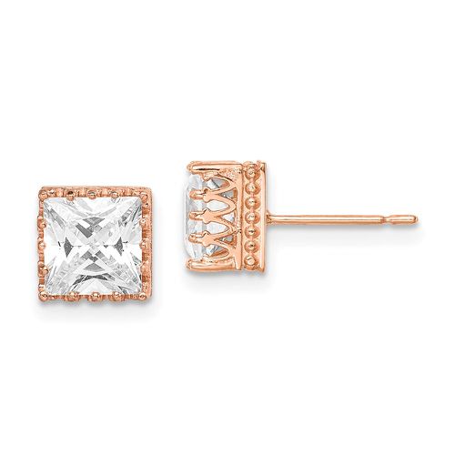 K Tiara Collection 7mm Rose Gold Polished Square CZ Earrings - Jewelry - Modalova