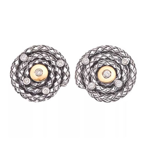 Italy Women's Earrings - Traversa Small Concentric Circle with Diamond / VHE 1102 D - Alisa - Modalova