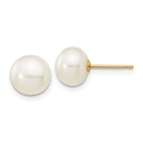 K 7-8mm White Button Freshwater Cultured Pearl Stud Post Earrings - Jewelry - Modalova