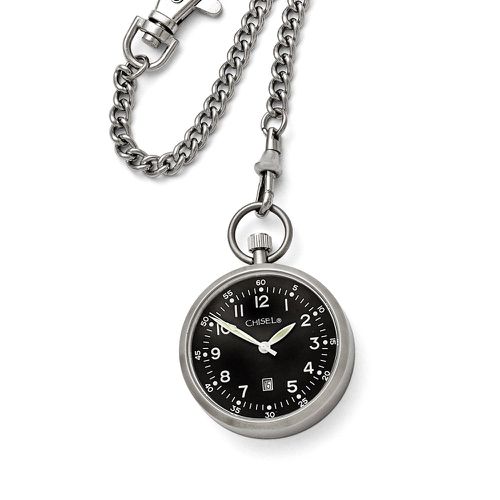Stainless Steel Black Dial Pocket Watch - Chisel - Modalova