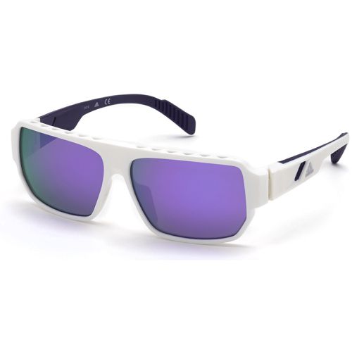 Men's Sunglasses - White Rectangular Frame Violet Lens / SP0038 21Z - Adidas - Modalova