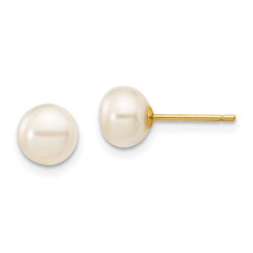 K 6-7mm White Button Freshwater Cultured Pearl Stud Post Earrings - Jewelry - Modalova