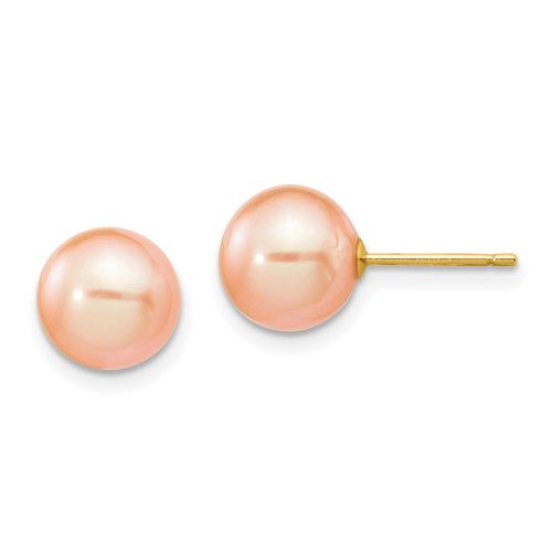K 8-9mm Pink Round Freshwater Cultured Pearl Stud Post Earrings - Jewelry - Modalova
