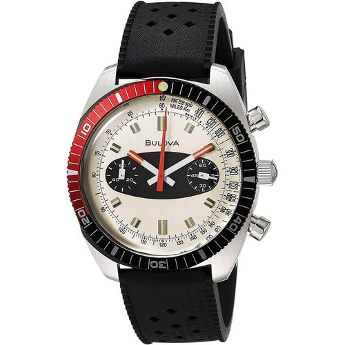 Men's Dive Watch - Chronograph A Off-White Dial Black Silicone Strap / 98A252 - Bulova - Modalova