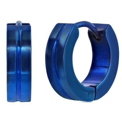 Women's Earrings - Blue Plated Steel 13mm Lined Huggie Hoop / SA-6080 - Blackjack - Modalova