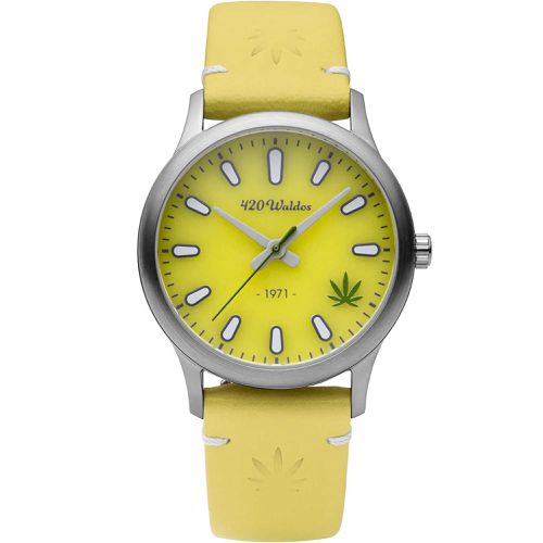 Women's Quartz Watch - Mary Jane Yellow Dial Genuine Leather Strap / W2008 - 420Waldos - Modalova