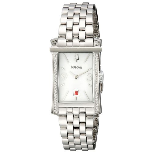R187 Women's Diamond Gallery Rectangular White Dial Steel Date Watch - Bulova - Modalova