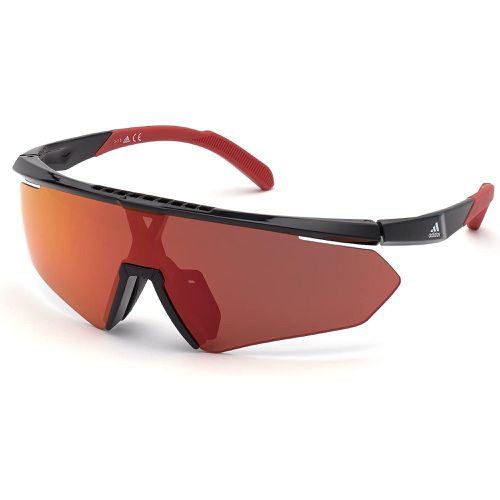 Men's Sunglasses - Shiny Black Frame Roviex Mirrored Lens / SP0027 01L - Adidas - Modalova
