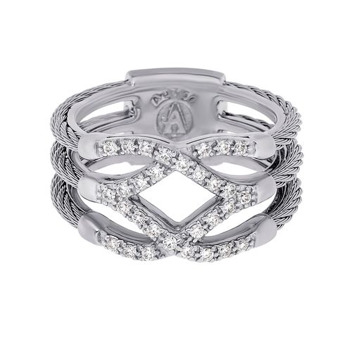 Stainless Steel and 18K White Gold, Diamond 0.25ct. tw. Cable Band Ring Sz. 7 - Alor - Modalova