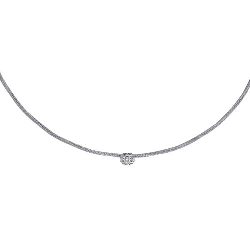 Stainless Steel and 18K White Gold, Diamond Cable Choker Necklace 08-32-S166-11 - Alor - Modalova