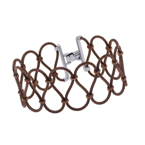 Stainless Steel Brown Cable Loops Stationary Bracelet - Alor - Modalova
