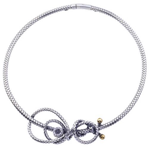 Italy Women's Necklace - Traversa Oxidized Finish Bow Design Diamonds / VHN 1159 DBW - Alisa - Modalova