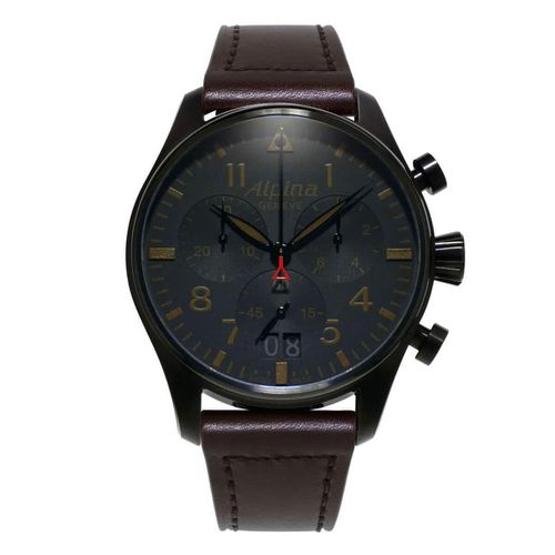 Men's Leather Strap Watch - Startimer Pilot Chronograph Swiss / AL-372BBG4FBS6 - Alpina - Modalova