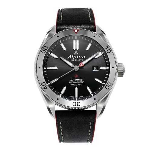Men's Strap Watch - Alpiner 4 Automatic Black & Red Leather / AL-525BS5AQ6 - Alpina - Modalova