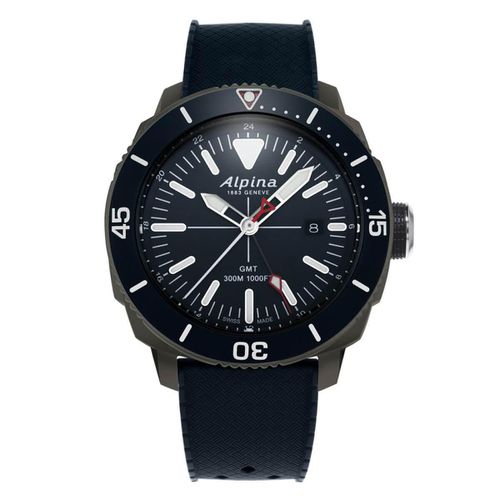 Men's Strap Watch - Seastrong Diver GMT Navy Blue Rubber Swiss / AL-247LNN4TV6 - Alpina - Modalova