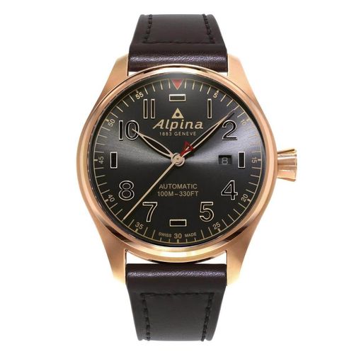 Men's Strap Watch - Startimer Pilot Automatic Brown Leather Date / AL-525GG4S4 - Alpina - Modalova