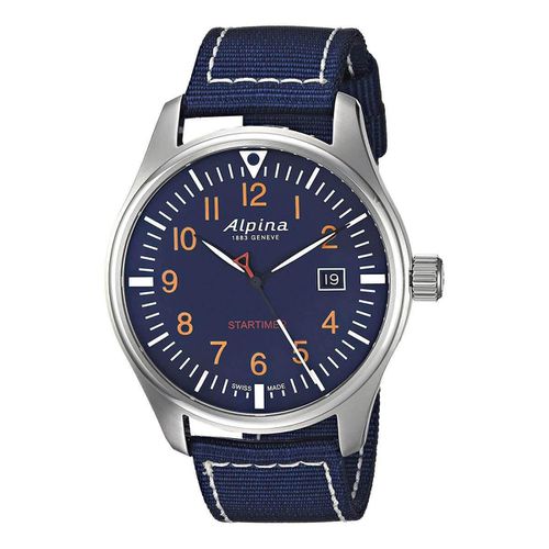 Men's Strap Watch - Startimer Pilot Quartz Navy Blue Nylon Date / AL-240N4S6 - Alpina - Modalova